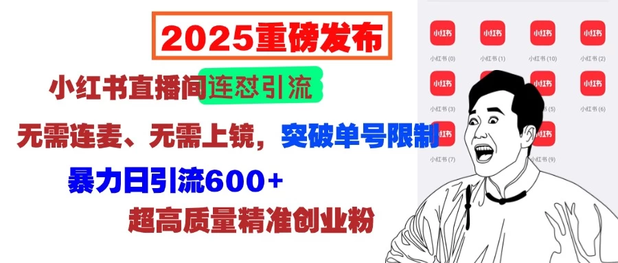 2025重磅发布：小红书直播间连怼引流，无需连麦、无需上镜，突破单号限制，暴力日引流600+超高质量精准创业粉多鑫网-专注分享网络创业落地实操课程 – 全网首发_高质量项目输出多鑫网