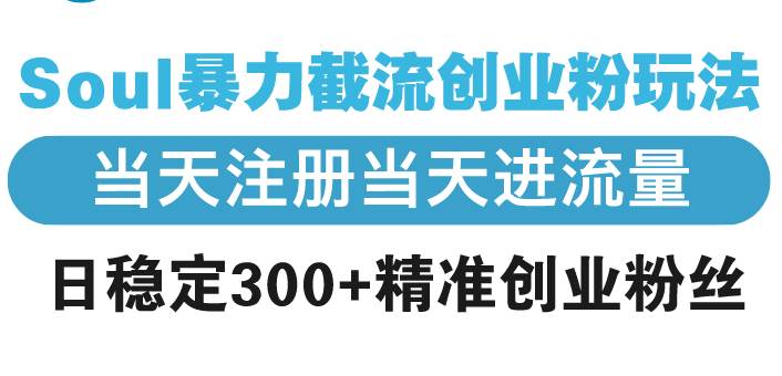 （13935期）Soul暴力截流创业粉玩法，当天注册当天进流量，日稳定300+精准创业粉丝多鑫网-专注分享网络创业落地实操课程 – 全网首发_高质量项目输出多鑫网