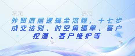 外贸底层逻辑全流程，十七步成交法则、时空角逼单、客户挖潜、客户维护等多鑫网-专注分享网络创业落地实操课程 – 全网首发_高质量项目输出多鑫网