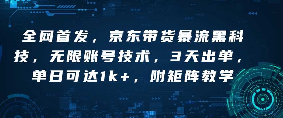 全网首发，京东带货暴流黑科技，无限账号技术，3天出单，单日可达1k+，附矩阵教学【揭秘】多鑫网-专注分享网络创业落地实操课程 – 全网首发_高质量项目输出多鑫网